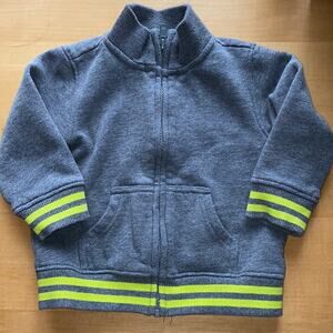 Gymboree Baby Boys Gray Fleece Zip-Up Jacket Neon Stripe Trim 18-24M